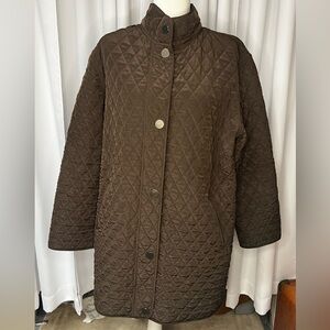 Hilary Radley Quilted Brown Snap-Front Coat Jacket L | Longline Warm Classic
